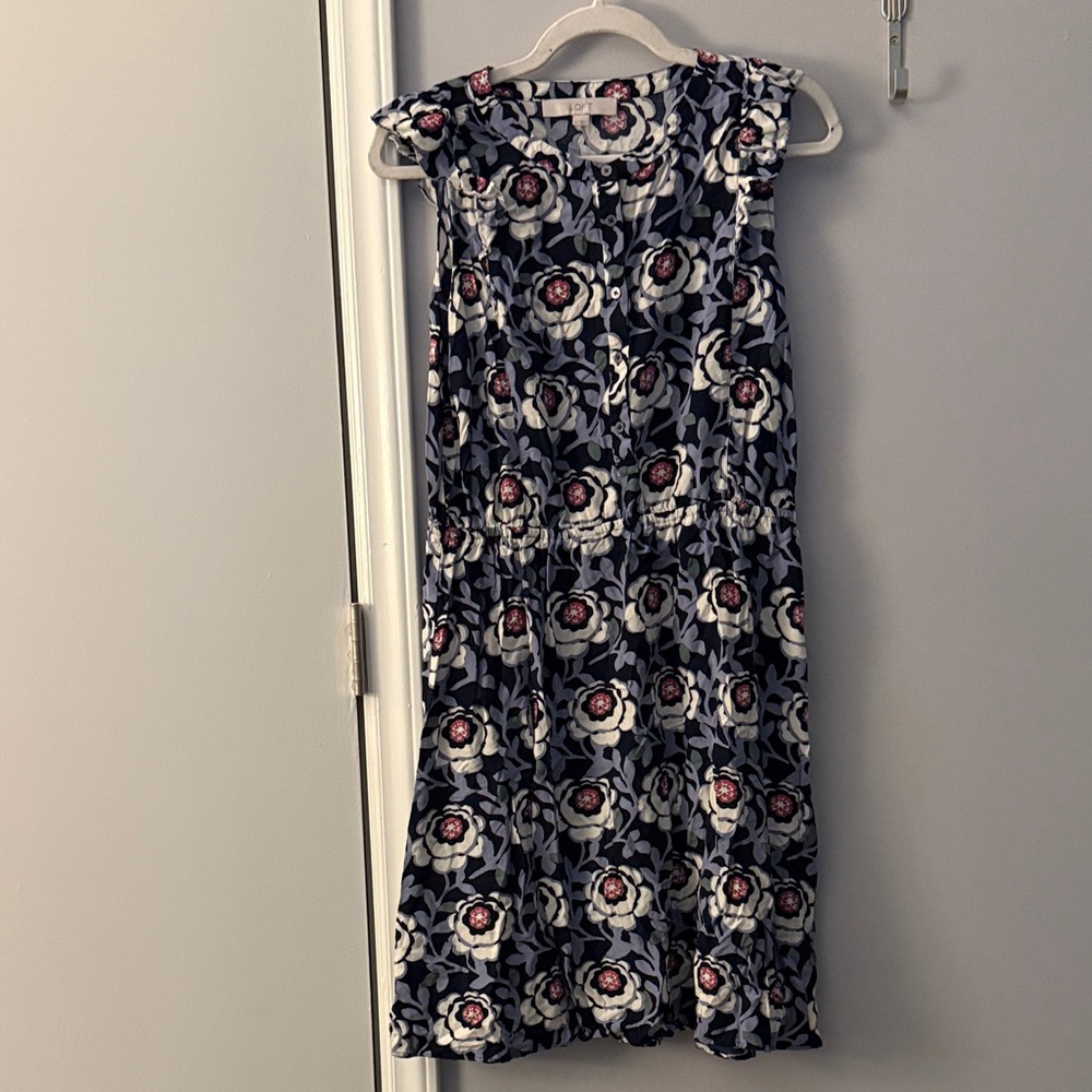 LOFT Floral Midi Dress in Navy and Pink